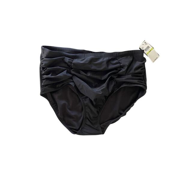 ISLAND ESCAPE‎ Black High Waist Tummy Control Ruched Swim Bottoms Plus Size 18W - Picture 1 of 5